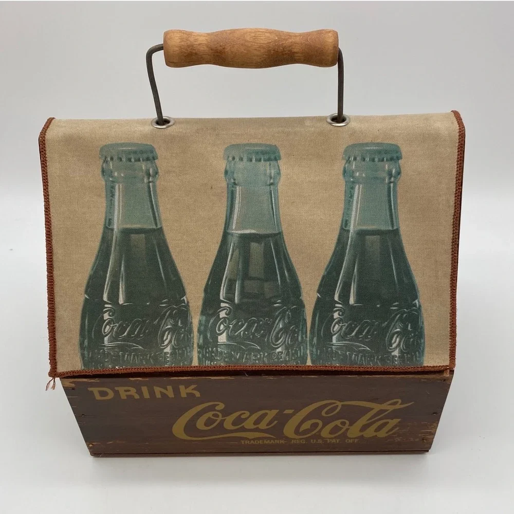 Coca-Cola Wooden Storage Crate Canvas Lid Brown Vintage Style Rustic Carrier